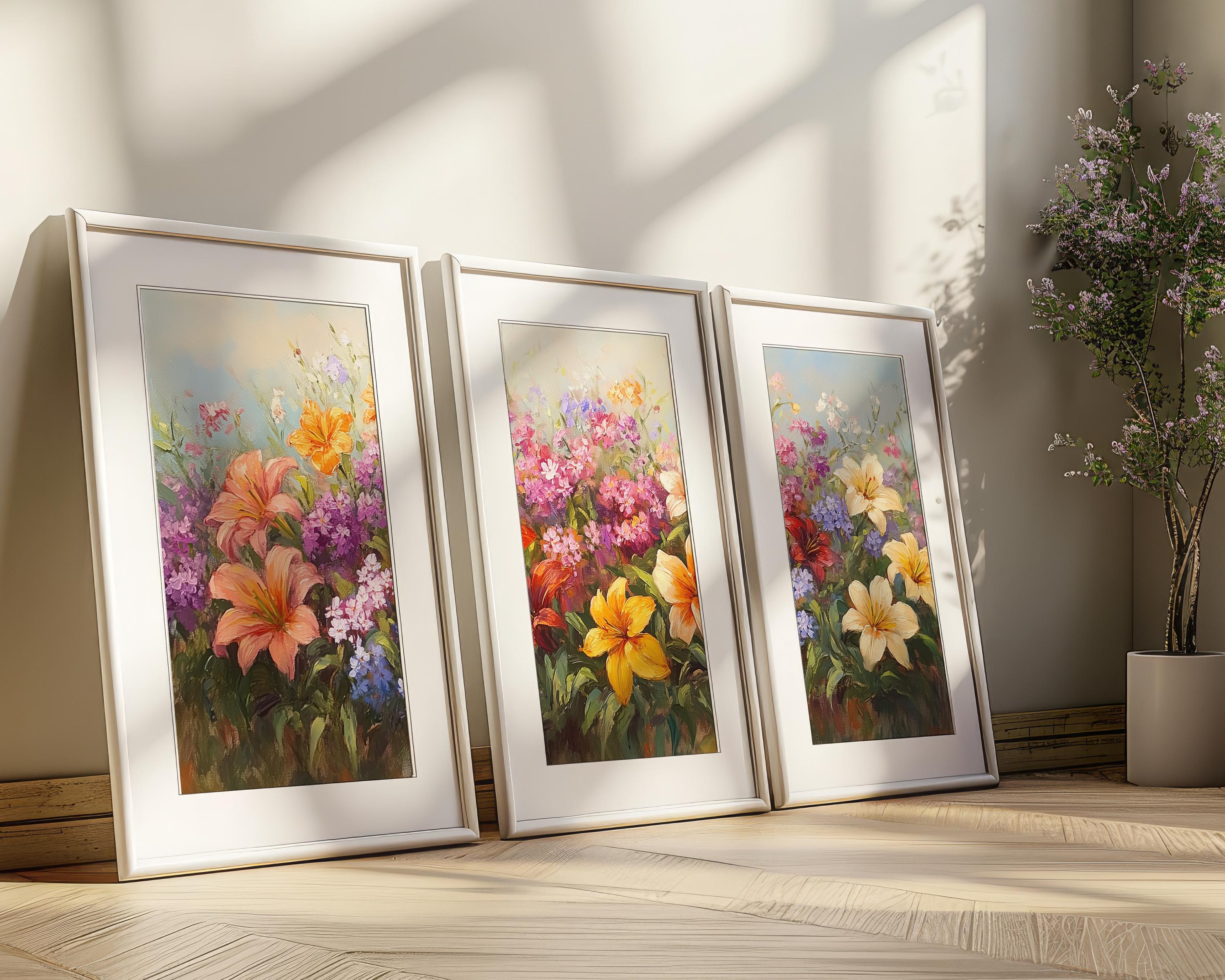 Romantic Garden Canvas Art Printable Set of 3, Cottagecore