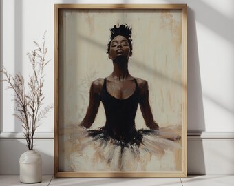 May include: A framed canvas print featuring a ballet dancer in a black leotard and a white tutu. The artwork has a neutral color palette with beige and brown tones. The text "QUIET CANVAS PRINT SHOP" is at the top.