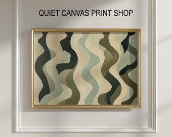 Abstract Wave Pattern Printable Art - Mid-Century Modern Minimalist Wall Decor, Muted Olive and Sage, Neutral Retro Graphic Art Download