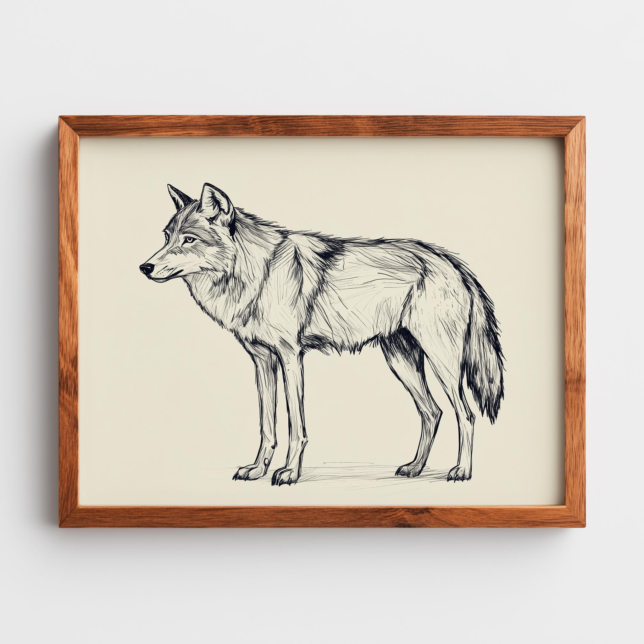 Rustic Wolf Rustic Wolf Sketch Printable – Minimalist Wildlife Wall Art (digital ...
