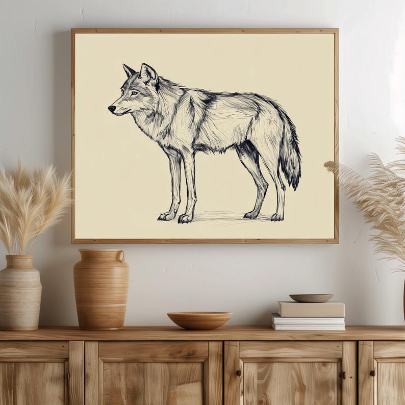 Rustic Wolf Rustic Wolf Sketch Printable – Minimalist Wildlife Wall Art (digital ...