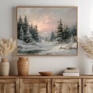 Vinterskogslandskapstryck - Vintage snöscen (digital nedladdning)