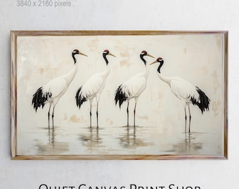 Crane Watercolor Art for Samsung Frame TV, Minimalist Painting (Digital Download)