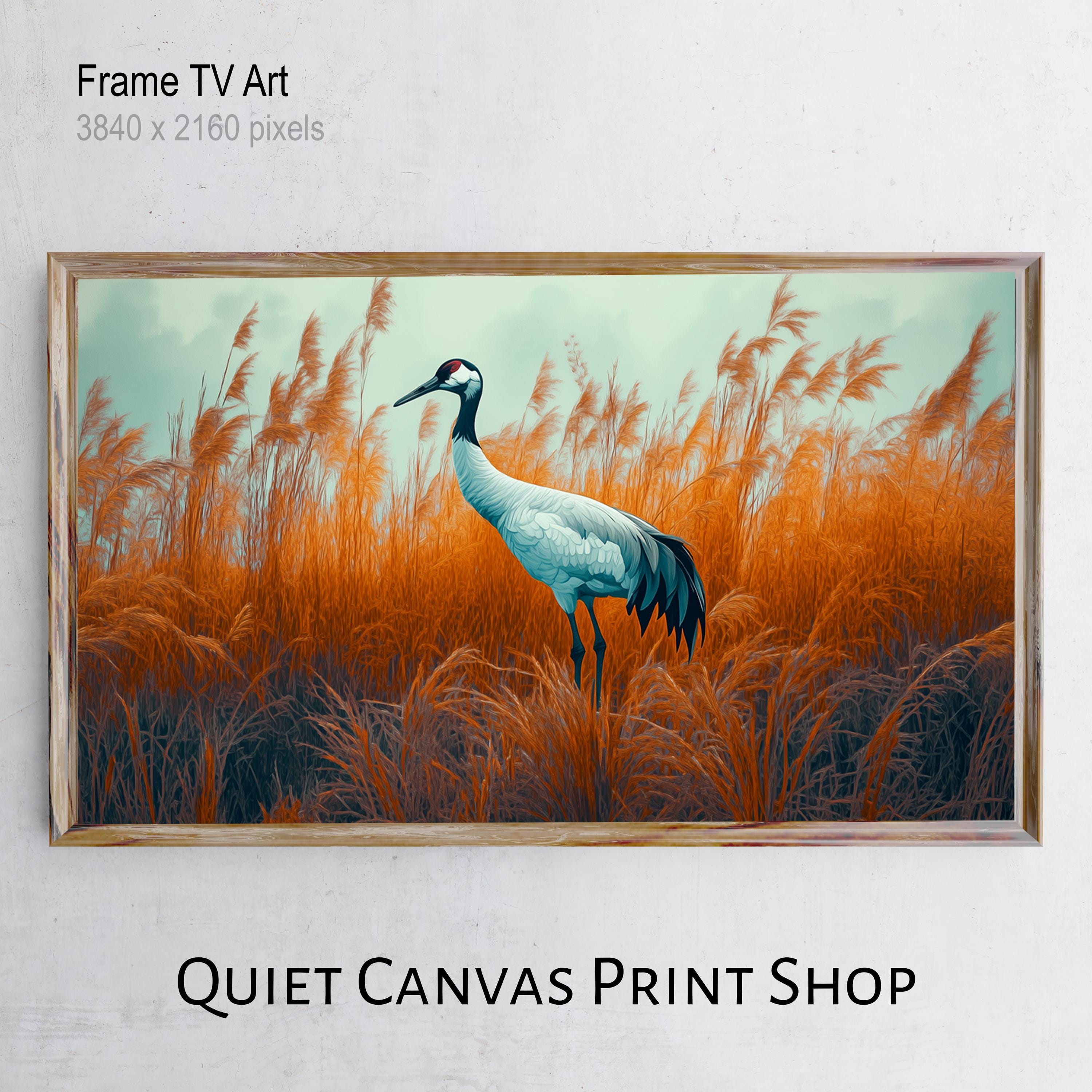Autumn Crane Marsh Frame TV Art, Vintage Landscape (digital