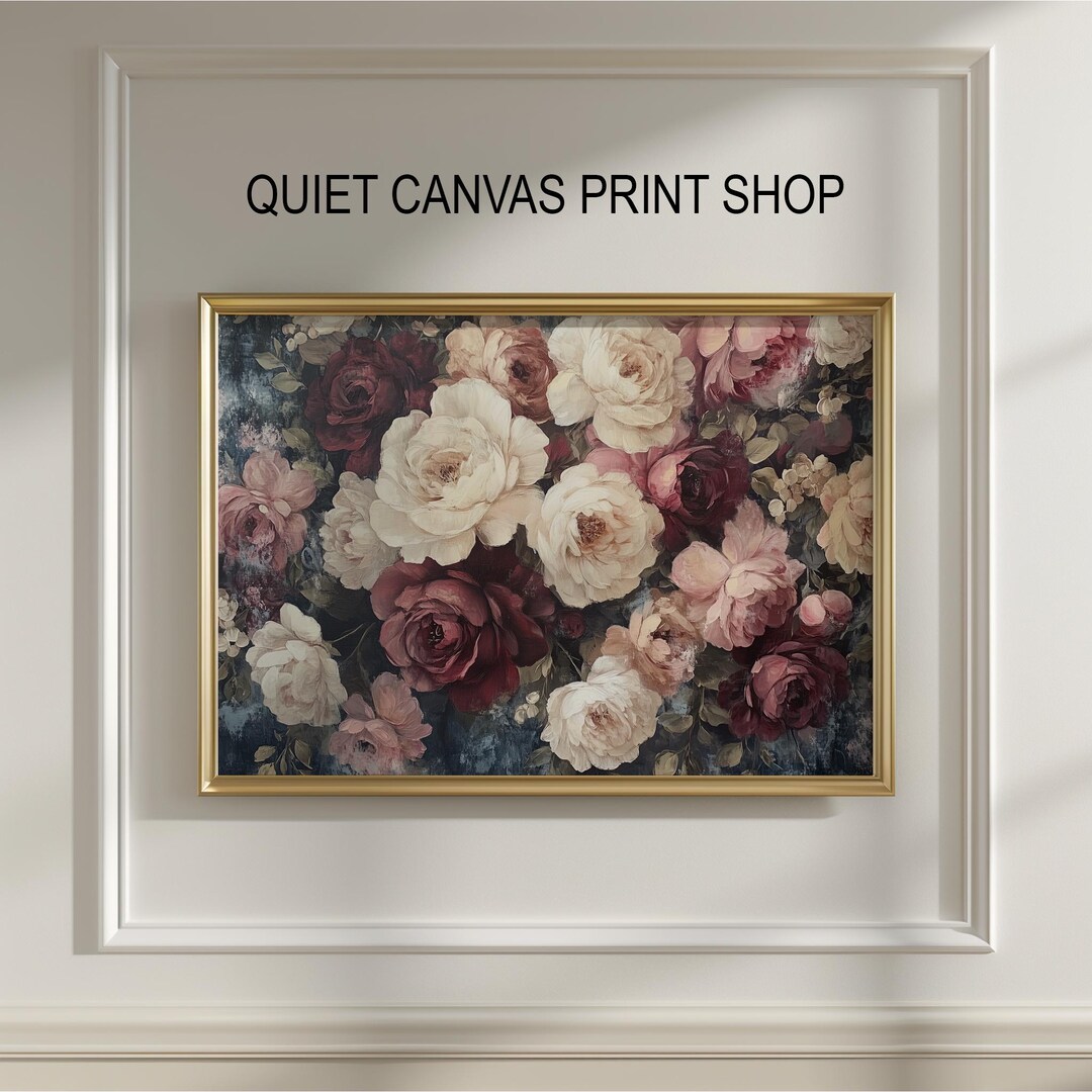 Romantic Vintage Floral Bouquet Art - Moody Cottagecore Roses ...