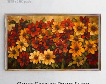 Rustic Gaillardia Floral Frame TV Art, Autumn Botanical (Digital Download)