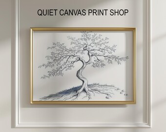 Japanese Maple Tree Print, Fine Line Pen Sketch, Minimalist Wall