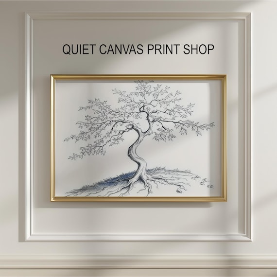Japanese Maple Tree Print, Fine Line Pen Sketch, Minimalist Wall
