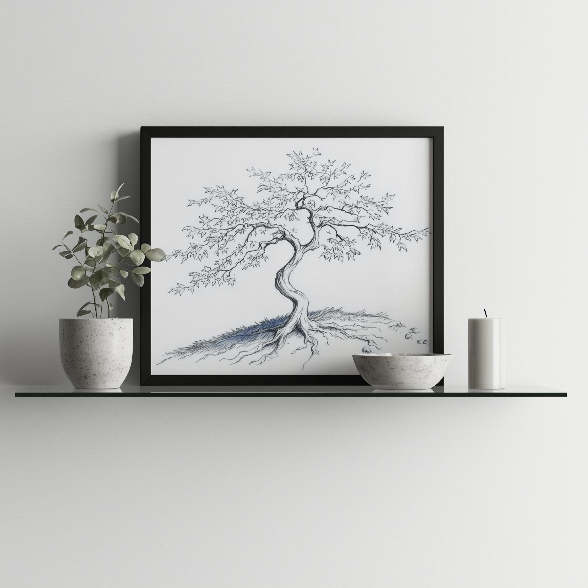 Japanese Maple Tree Print, Fine Line Pen Sketch, Minimalist Wall