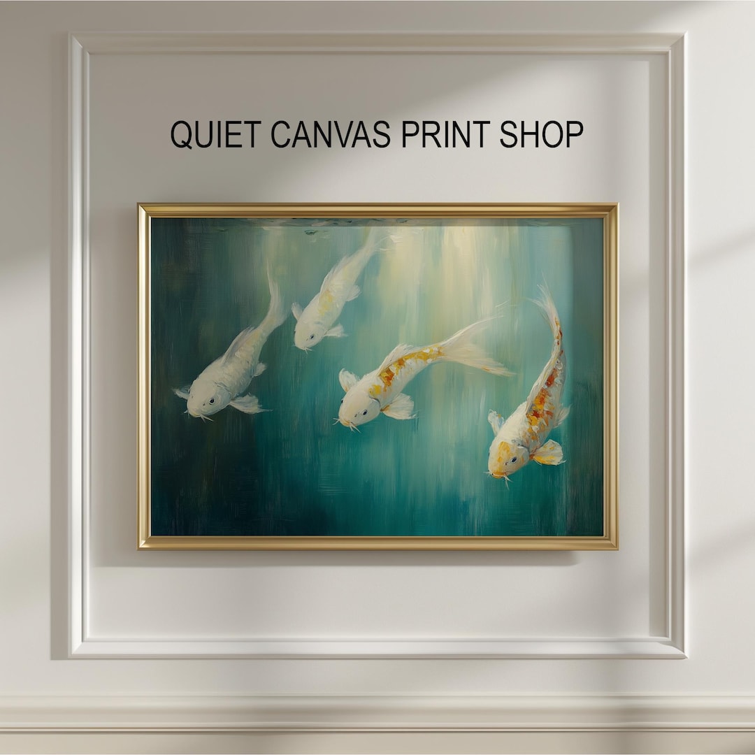 Teal Koi Fish Watercolor Painting - Modern Asian Wall Art (digital ...