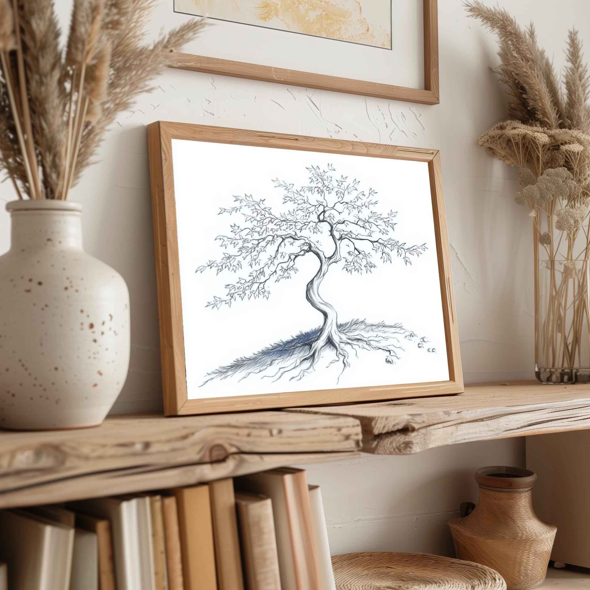 Japanese Maple Tree Print, Fine Line Pen Sketch, Minimalist Wall
