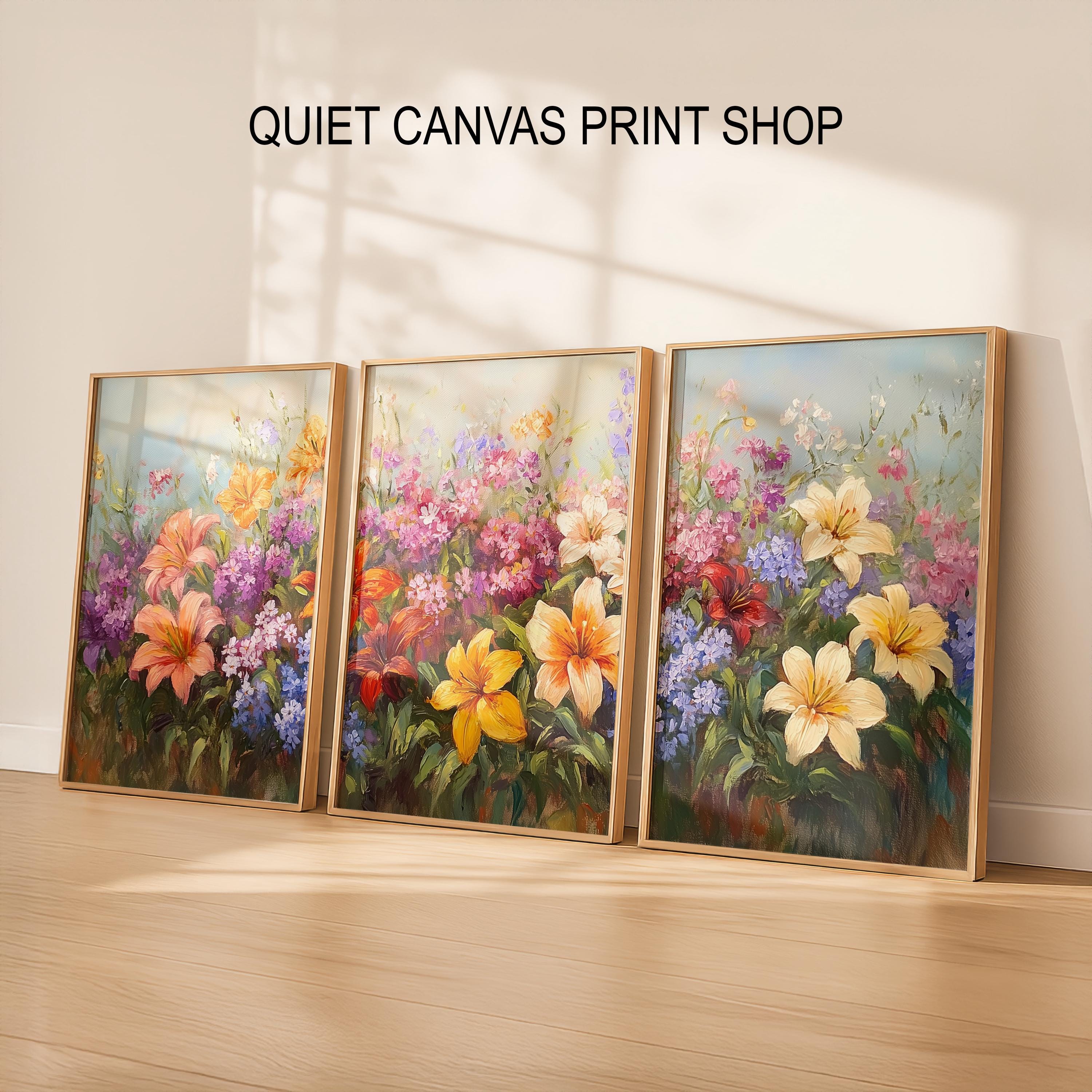 Romantic Garden Canvas Art Printable Set of 3, Cottagecore