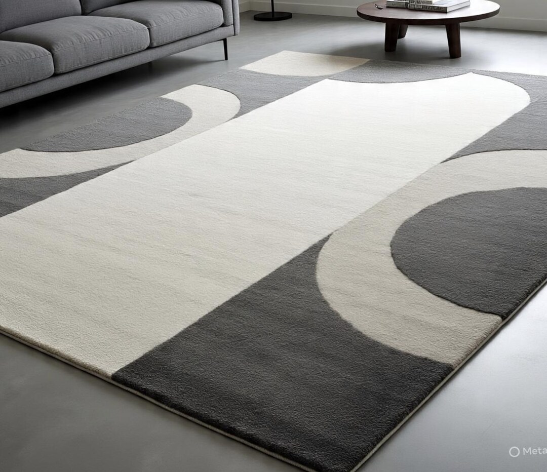 Arc Rug Modern Geometric Arc Rug | Hand-tufted Grey and White Abstract Area ...