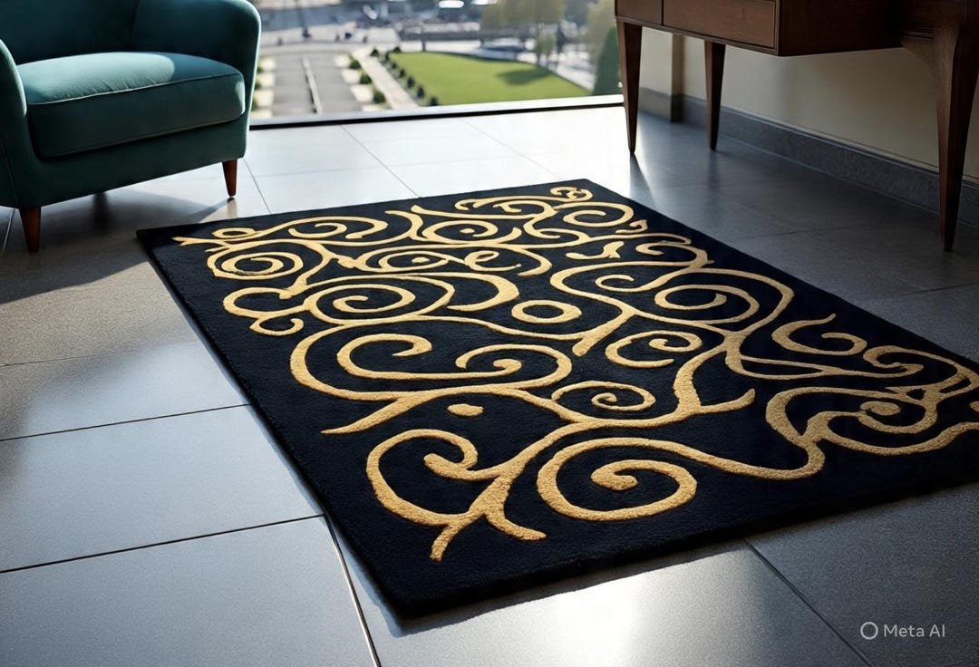 Scroll Rugs Handmade Black & Gold Scroll Pattern Rug – Luxury Baroque Style Wool ...