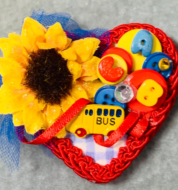 Vintage Handmade Crafted Heart Teacher/school bus… - image 1
