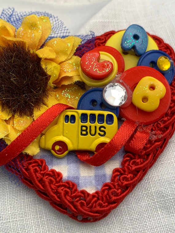 Vintage Handmade Crafted Heart Teacher/school bus… - image 4
