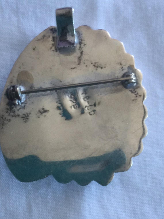 Malachite Gemstone Pin -Pendant- Mexico - Silver … - image 3