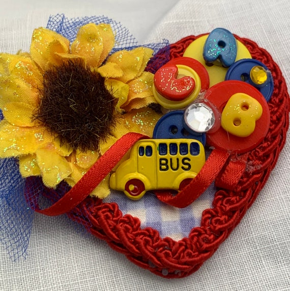 Vintage Handmade Crafted Heart Teacher/school bus… - image 5