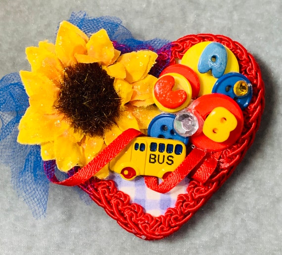 Vintage Handmade Crafted Heart Teacher/school bus… - image 2