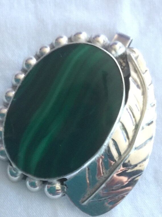 Malachite Gemstone Pin -Pendant- Mexico - Silver … - image 2