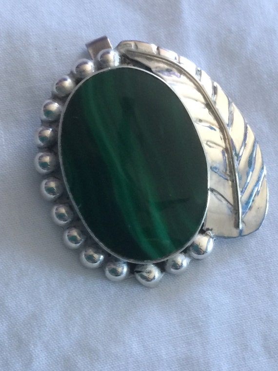 Malachite Gemstone Pin -Pendant- Mexico - Silver … - image 1