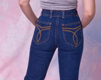 Vintage 1970's High Waist Straight Leg Boho Hippie Snap WRANGLER Jeans Size 25