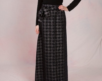 Vintage 1960's High Waist Deadstock Witchy Wool Iridescent Plaid Maxi Skirt w/ Matching Belt Size Small