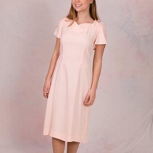 Vintage 1980 Leslie Fay pálido rosa lindo oficina trabajo desgaste vestido w / mangas de arco tamaño medio