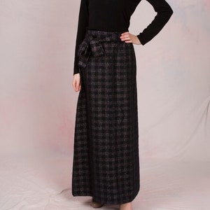 Vintage 1960's High Waist Deadstock Witchy Wool Iridescent Plaid Maxi Skirt w/ Matching Belt Size Small image 1