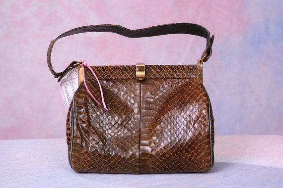 Vintage bag 1950's Authentic Python Snakeskin Sna… - image 3