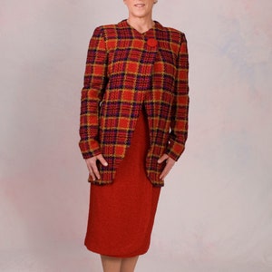 Vintage 1980&#39;s Plaid Tweed Pencil Skirt Suit Business Size Medium
