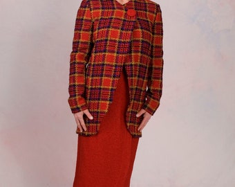 Vintage 1980's Plaid Tweed Pencil Skirt Suit Business Size Medium