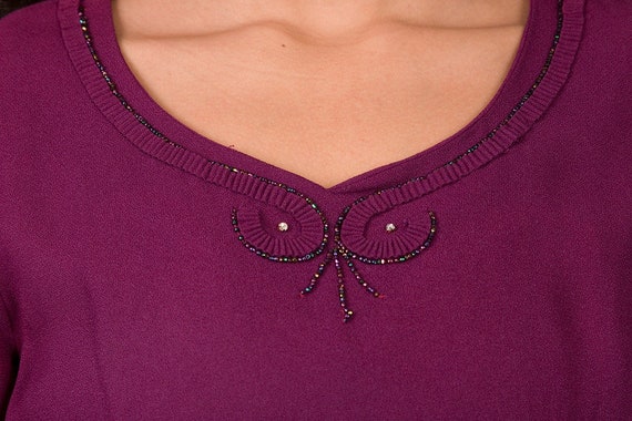 VTG 1940's Crepe Purple Pencil Dress w/ Belt Sz M… - image 4