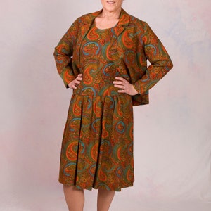 Vintage 1960 's 3 stuk Pailsey Boho outfit rok pak maat medium afbeelding 1