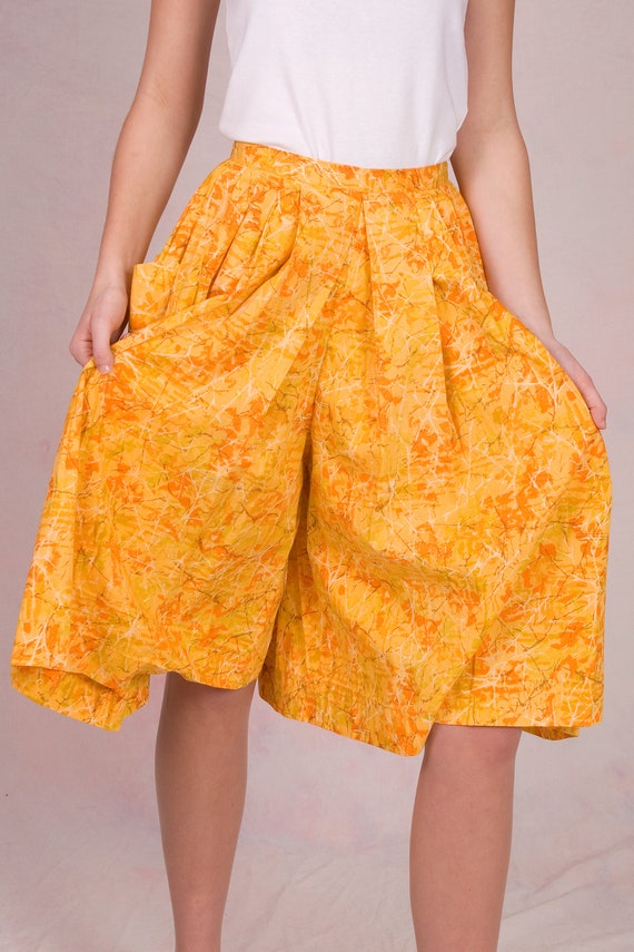 Vintage 1950's Cotton Culottes Yellow Floral Full… - image 2