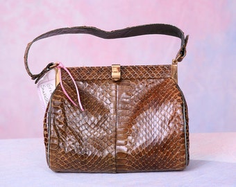 Vintage bag 1950's Authentic Python Snakeskin Snap Close Green Purse