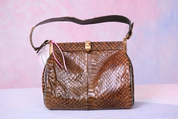 Vintage bag 1950's Authentic Python Snakeskin Sna… - image 1