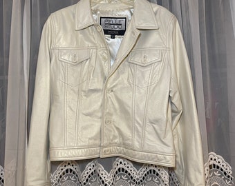 Vintage 1980's Wilson’s Leather Pelle Studio White Metallic Leather Jacket