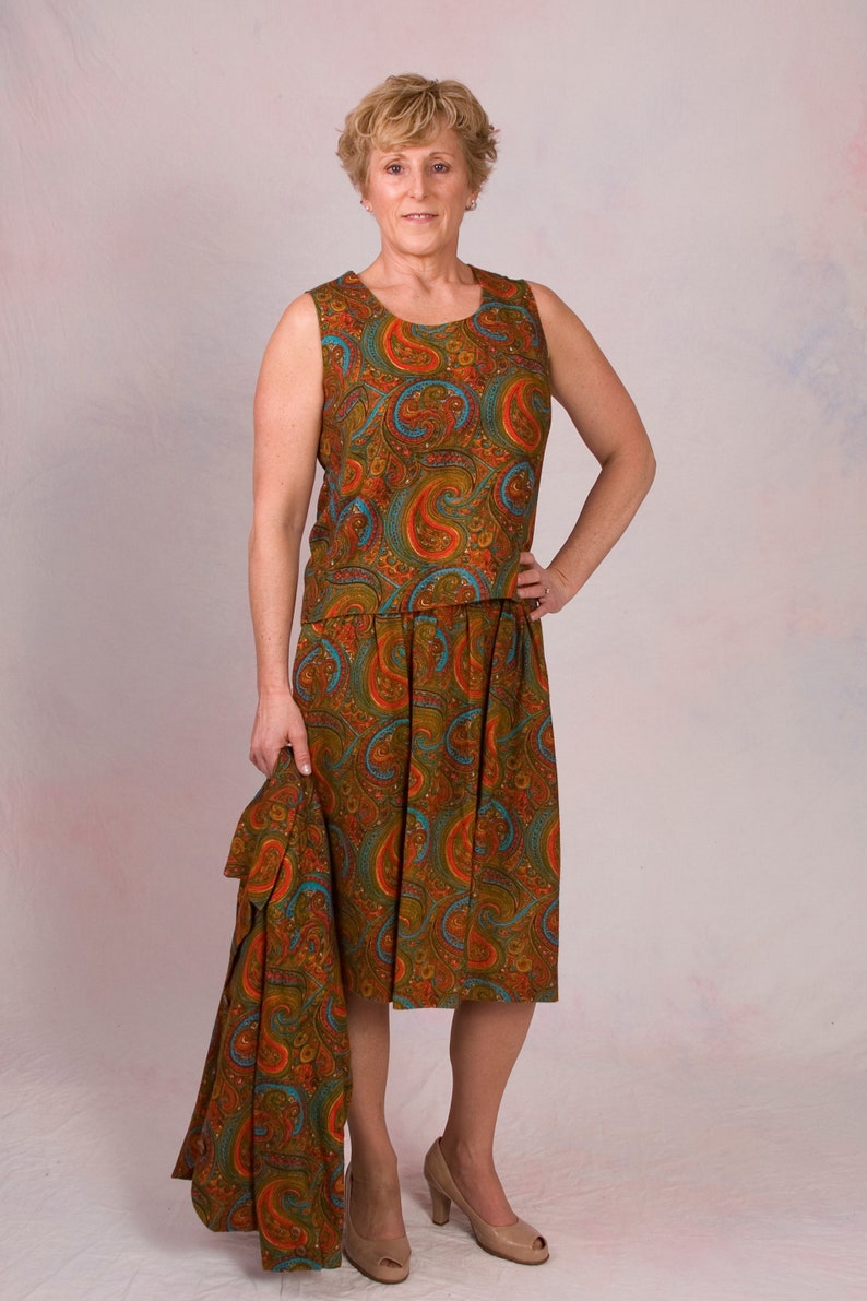 Vintage 1960 's 3 stuk Pailsey Boho outfit rok pak maat medium afbeelding 2