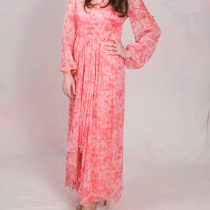 Vintage 1960's Pink Silk Long Sleeve Boho Asymmetrical Maxi Dress Size M image 6