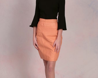 Vintage 1980's Peach Leather Pencil Skirt Size Small