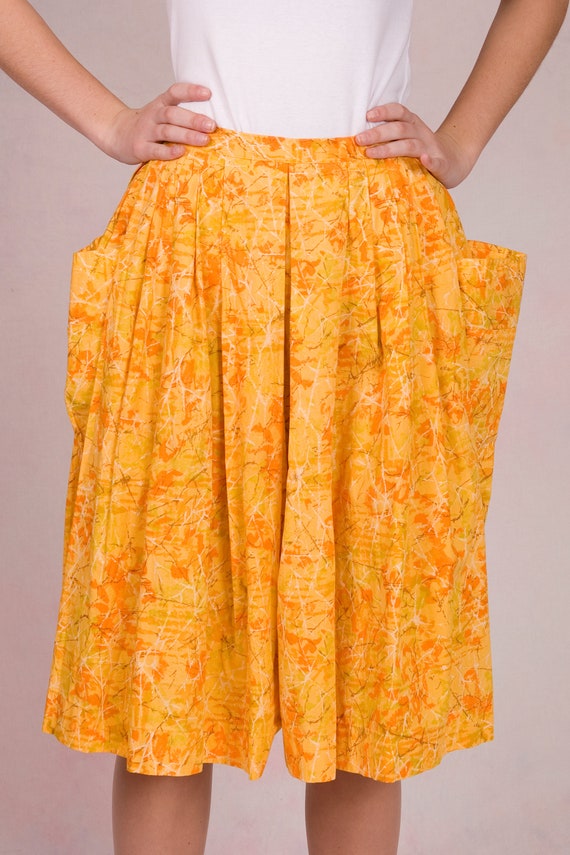 Vintage 1950's Cotton Culottes Yellow Floral Full… - image 5