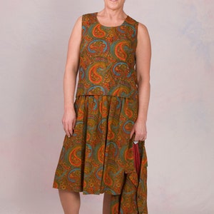 Vintage 1960 's 3 stuk Pailsey Boho outfit rok pak maat medium afbeelding 3