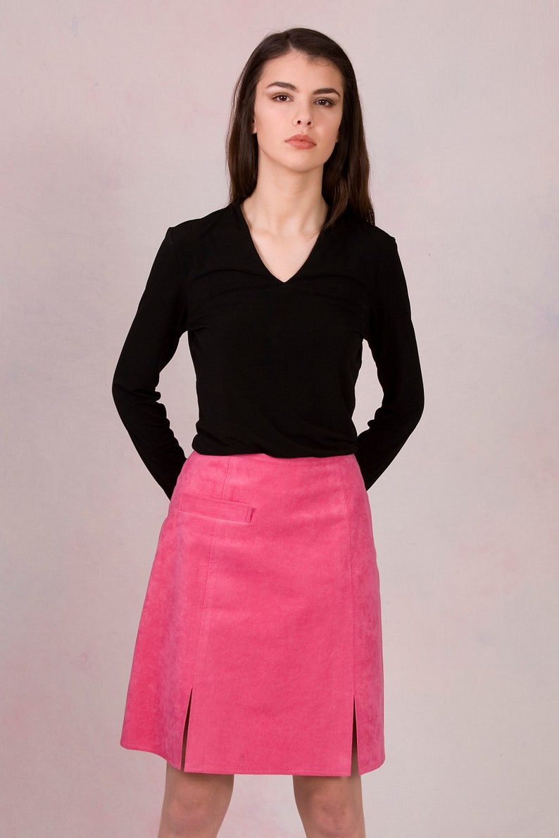 Vintage 1970's Mod Ultrasuede Hot Pink A-line Skort Size Small image 5