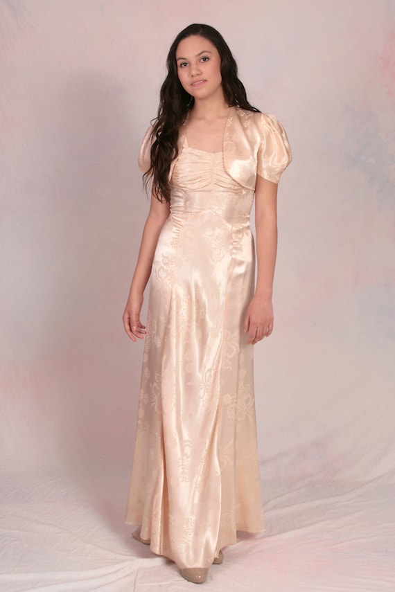 Vintage 1930's Cream Ivory Satin Old Hollywood Gl… - image 1