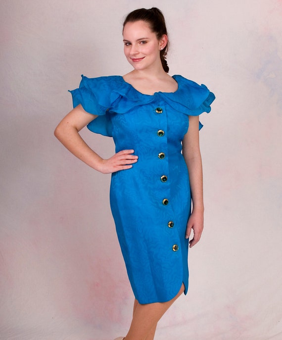 Vintage Morton Myles for the Warrens 1980's Avant Garde Cobalt Blue Button  up Silk Pencil Dress W/ Ruffles Size Large - Etsy