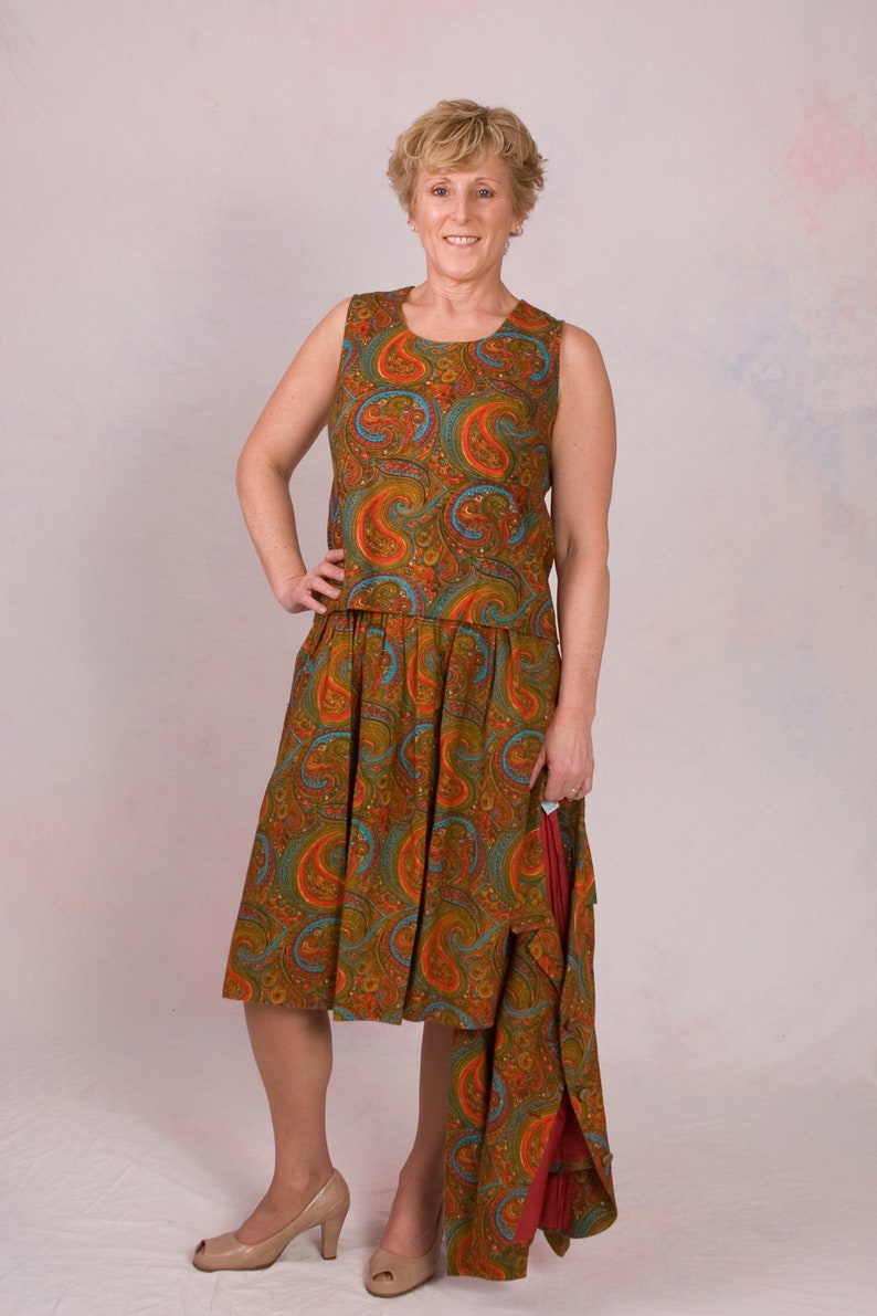 Vintage 1960 's 3 stuk Pailsey Boho outfit rok pak maat medium afbeelding 4