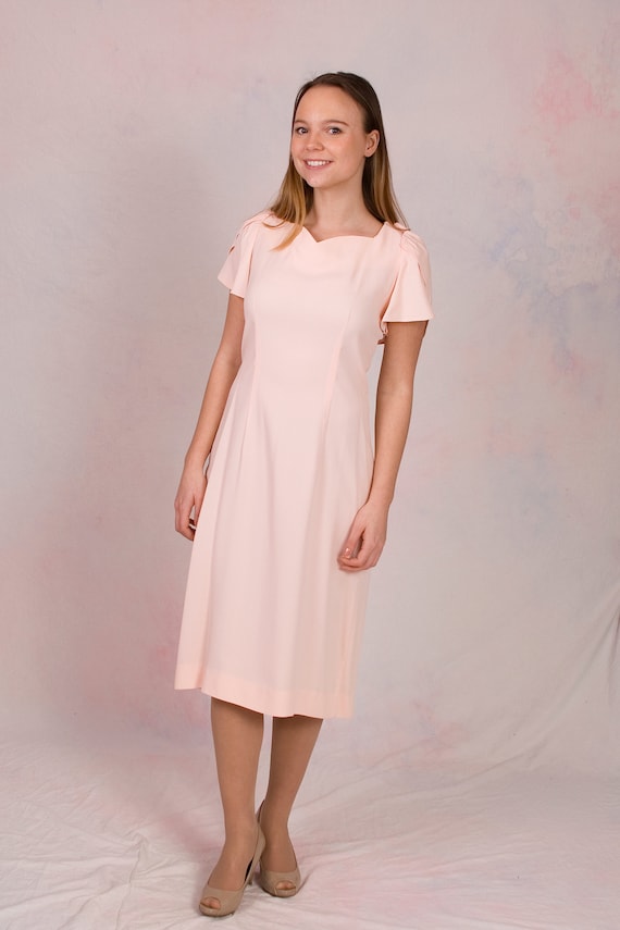 Vintage Leslie Fay Pink Dress, Bow Sleeve Office Wear, Medium
