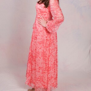 Vintage 1960's Pink Silk Long Sleeve Boho Asymmetrical Maxi Dress Size M image 3