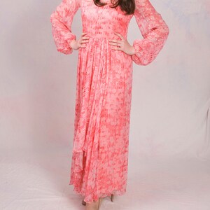 Vintage 1960's Pink Silk Long Sleeve Boho Asymmetrical Maxi Dress Size M image 4